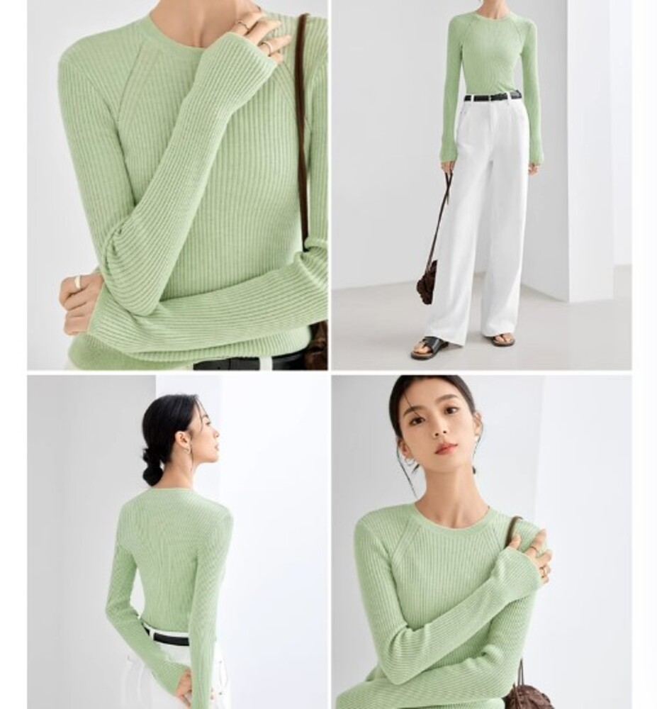 イエナ／春ニット❤️ほぼ未使用美品！リブクルーネック ペールイエロー イエベ服 クルーネックシンプルリブニット（イエベ春向け