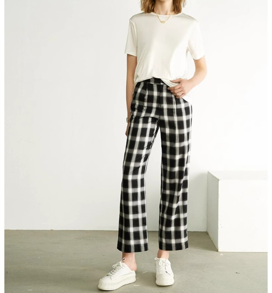 美品　ブルレア BLUELEA チェックパンツ ブルベ冬服 チェック柄パンツ ストレートパンツ|ブルベファッション