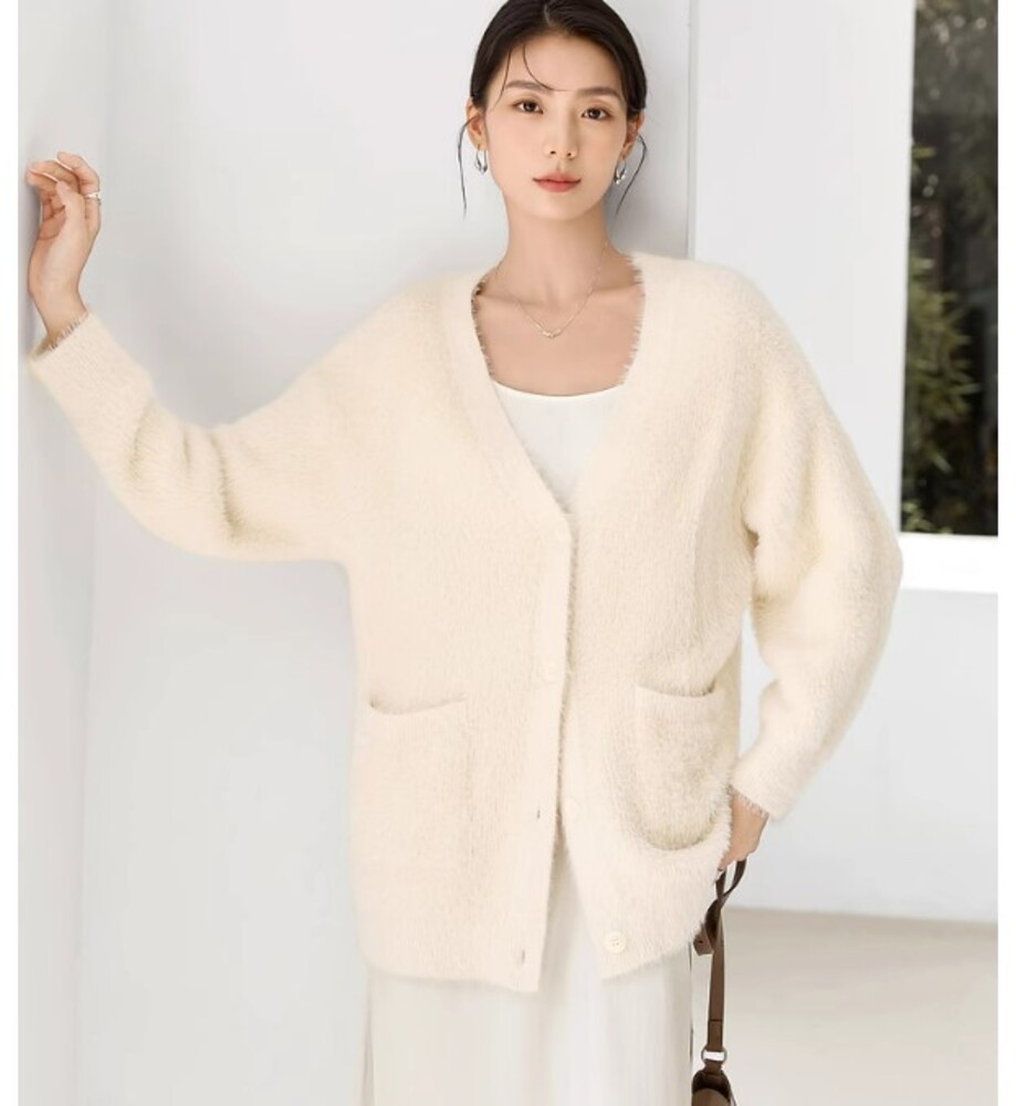 baybee シャギーカーディガン　ホワイト shaggy cardigan(ivory) - BayBee