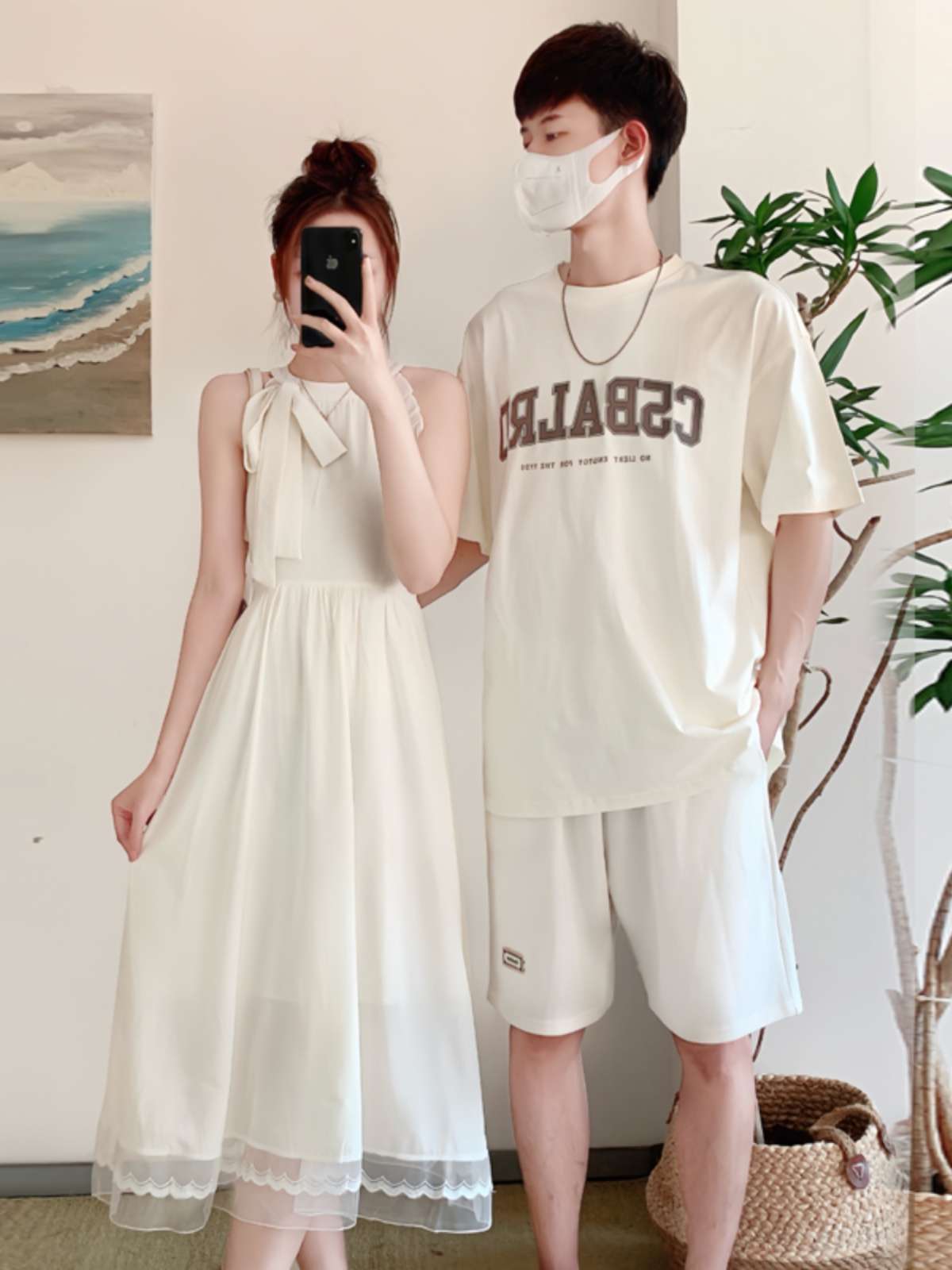 シミラールック ホルターネックワンピ&ロゴTシャツ　ワンピース