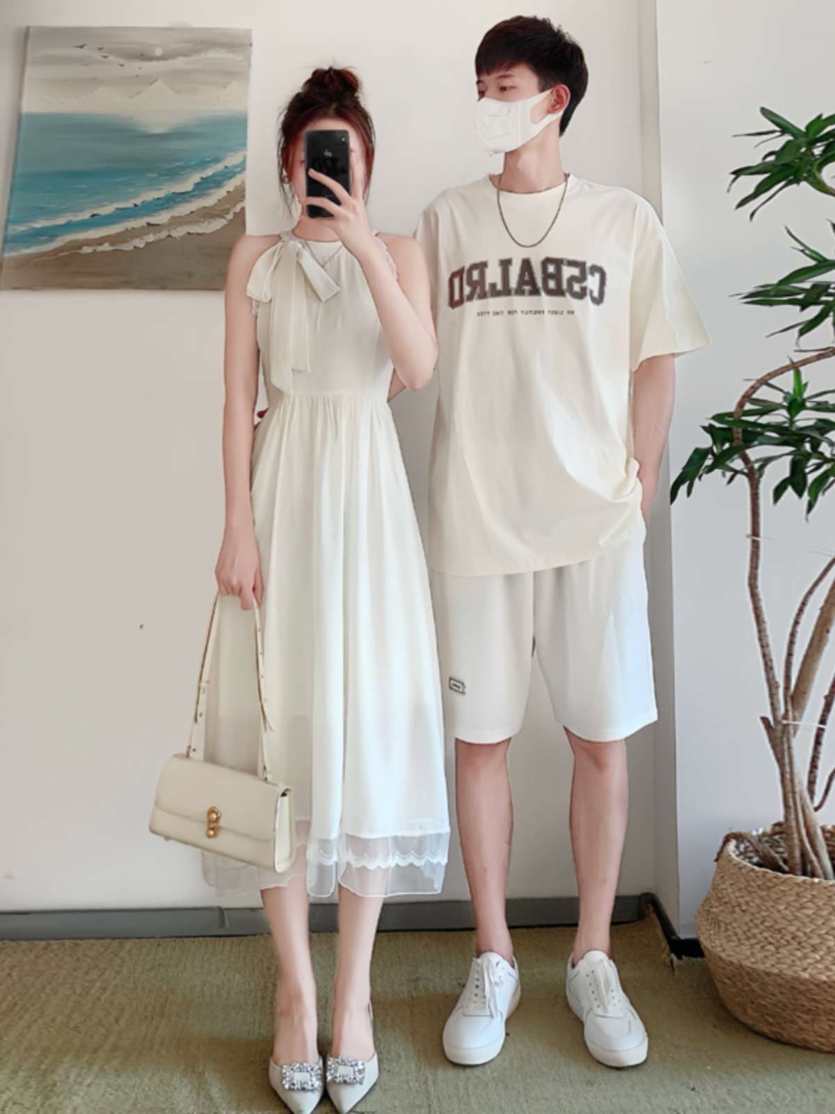 シミラールック ホルターネックワンピ&ロゴTシャツ　ワンピース